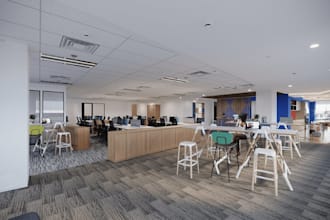 revitalize biophilic open plan office,reception design,workspace rendering, vray