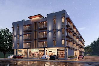 facelift commercial building, remodel 3d facade, mixed used architecture render