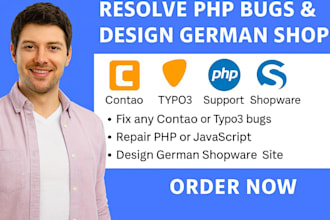 fix any contao or typo3 bugs, repair php, javascript,design german shopware site