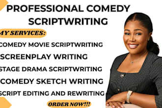 write movie funny scriptwriting, stage drama, screenplay film comedy script