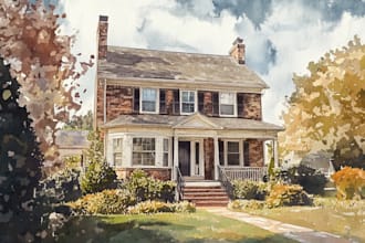 create custom watercolor house portrait