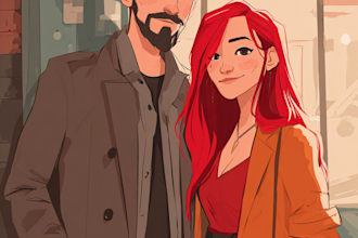 draw cute portrait, couple, family cartoon illustration gift