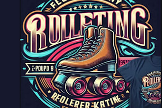 do high quality vintage roller skates logo with t shirt design