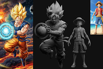 convert 2d sketch to 3d character model, 3d anime, 3d toy, miniature for print