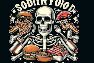 create premium skeleton food vintage logo