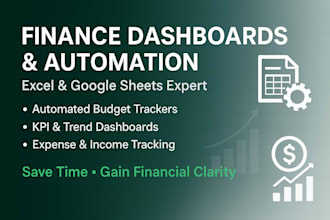 design finance dashboards, budget trackers, and custom excel or google sheets
