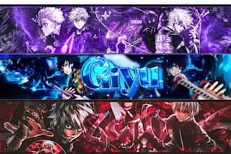 design custom anime banner art youtube header custom anime twitch banner