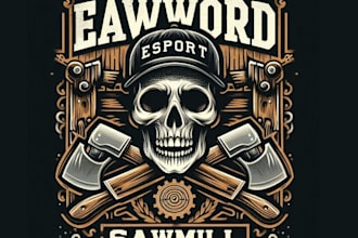 design retro t shirt woodwork skull sawmill logo