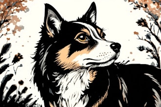 do vector animal retro logo mascot, linocut pet portrait