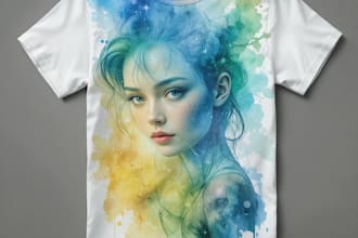 do watercolor style portrait illustration for t shirt