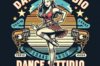 design a vintage dance studio logo retro with t shirt design