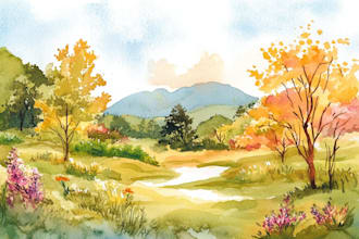 paint a watercolor and gouache landscape illustration