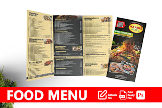 design a captivating food menu, flyer, or digital TV screen menu