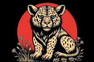 create animal linocut tshirt design for brands