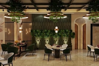 visualize 3d greggs restaurant interior,luxury dining,modern decor,ashlar render