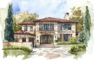 hand paint a watercolor house portrait