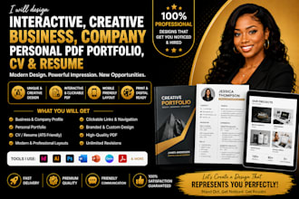 design interactive, creative business company, personal pdf portfolio, CV,resume