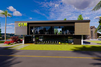 rebuild exterior fitness center, workout space, health club, yoga room rendering