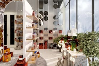 stylish 3d gift store,lobby,shopfront,mart,retail store,commercial shop interior