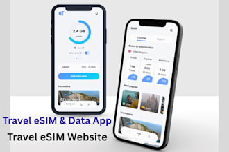 develop global esim data app or website, travel esim app like airalo, holafly