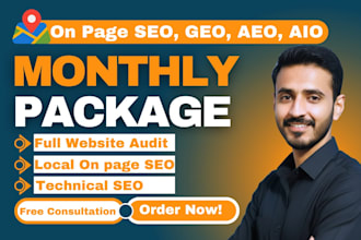 do monthly website on page SEO GEO aeo and aio service for google and ai