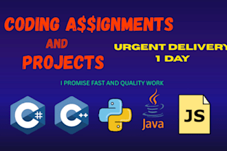 complete cpp, python, java, javascript, csharp coding assignments web dev