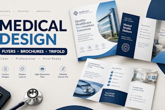 design medical flyers, hospital brochures, mental health brochures and trifold