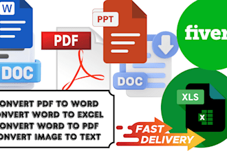 convert PDF to word doc, word to excel, word to PDF, images to text, powerpoint