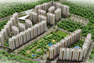 reconfigure 3d architectural rendering, residential complex, gated community,