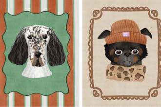 draw a custom watercolor dog portrait, pet illustration