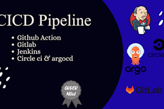 create cicd pipeline with github action, gitlab, jenkins, circle ci and argo cd