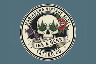 draw awesome style for can skull head cannabis tattoo mascot logo design