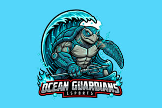 create awesome style sea turtle mascot e sport logo in very short time