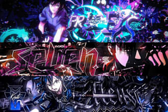 design custom anime gaming banners anime header for youtube twitch, discord