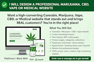 design a professional wix marijuana, cannabis, cbd, vape or medical wix website