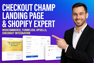 checkout champ landing page shopify woocommerce checkout integration, funnelish