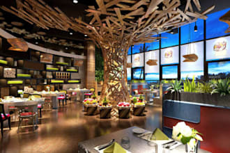 design and rendering for coffee shop, fast food, restaurant
