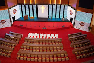 refine modern church interior, 3d worship hall design, church auditorium render