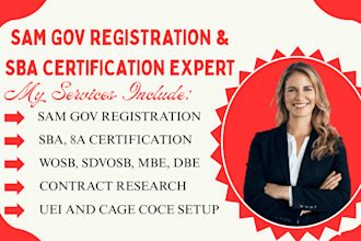 register you on sam gov, prepare sba8a, wosb, hubzone sdvosb for businesses