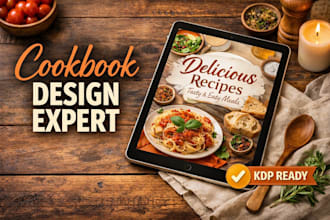 create a beautiful cookbook layout recipe book design or food ebook