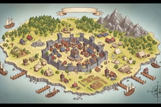 create fantasy, vintage maps and retro illustration for board game