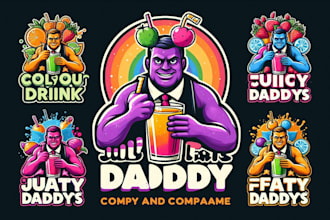 make colorful drink juicy fat daddys logo with unlimited revision