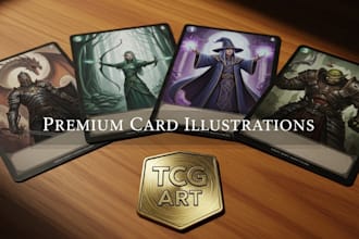 design premium tcg card illustrations and professional card layouts