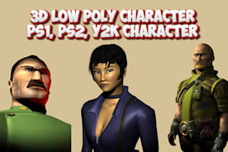 do 3d retro, ps1, ps2, y2k low poly game character, lowpoly character, animation