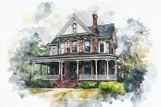 draw cartoony watercolor house