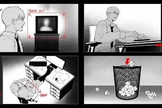 draw 30 frames storyline storyboard for animation, storyboard artist storyboard