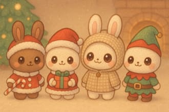 custom plush cute christmas labubu kawaii dolls character, design anime chibi