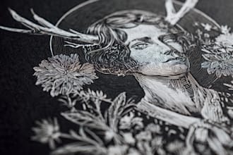 draw detailed linocut illustration for t shirt and print