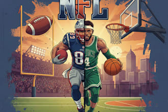 design sport illustrations football, basketball, NFL and more
