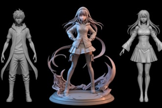 sculpt 3d anime figure, anime diorama model or action figure toy for 3d printing
